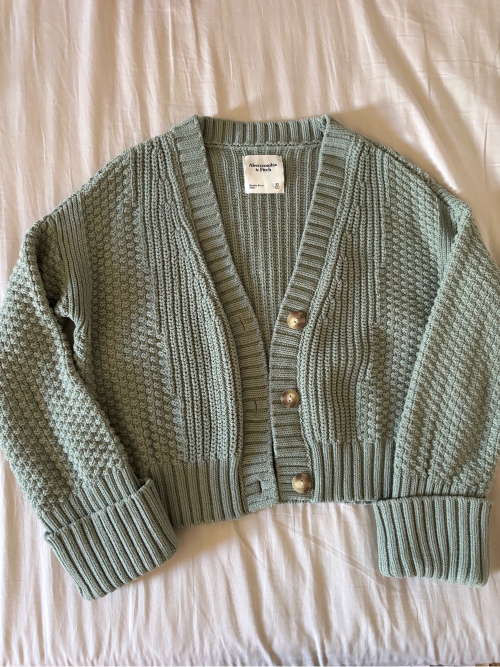 Abercrombie & Fitch Sage Green Chunky Knit Button Cardigan